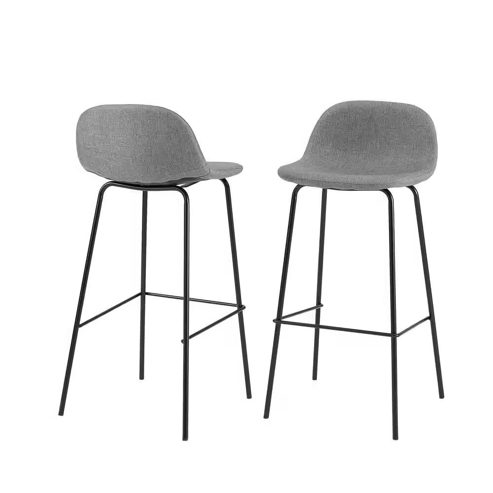 Set of 2 - Modern Low Back Barstool with Black Metal Frame and Grey Linen Seat LuxuryLifeWay Online Store