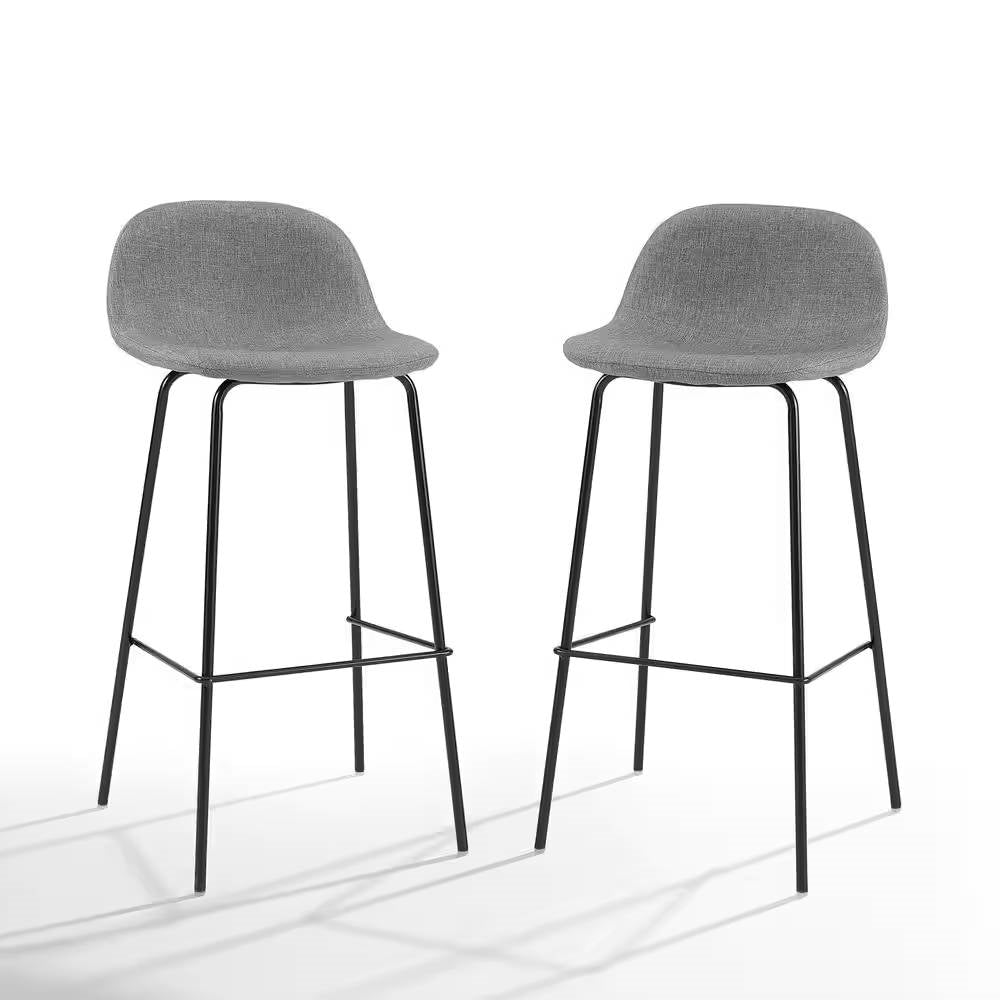 Set of 2 - Modern Low Back Barstool with Black Metal Frame and Grey Linen Seat LuxuryLifeWay Online Store