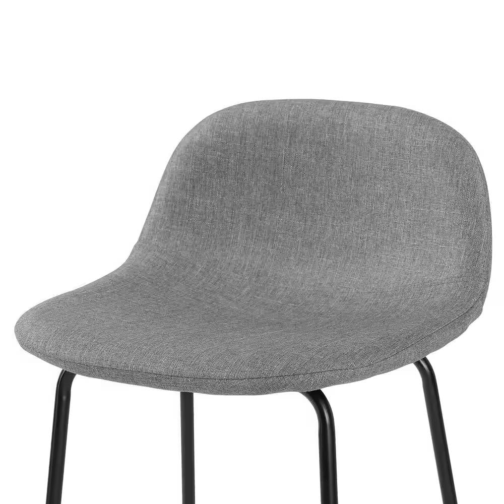 Set of 2 - Modern Low Back Barstool with Black Metal Frame and Grey Linen Seat LuxuryLifeWay Online Store