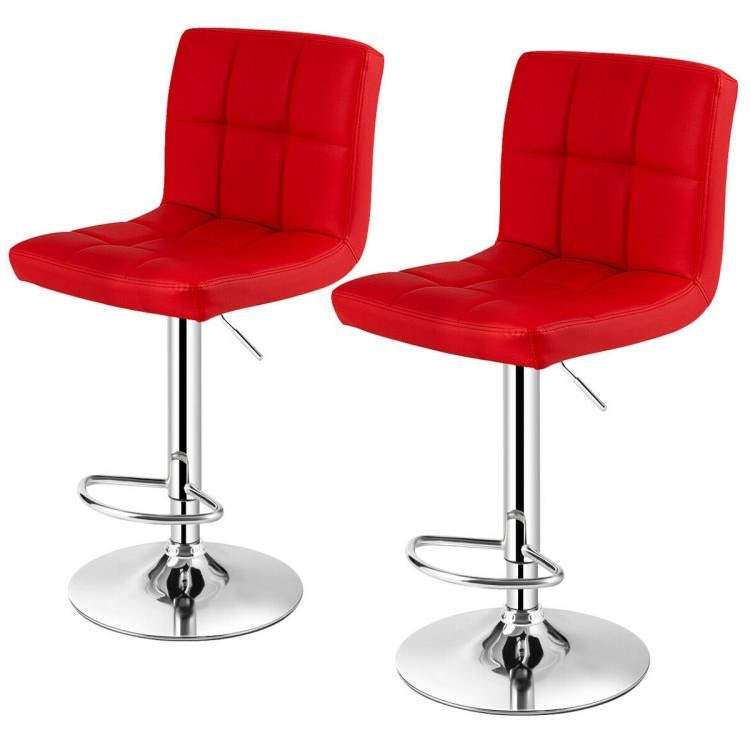 Set of 2 Modern Adjustable Height Barstools w/ Comfortable Red PU Leather Seat LuxuryLifeWay Online Store