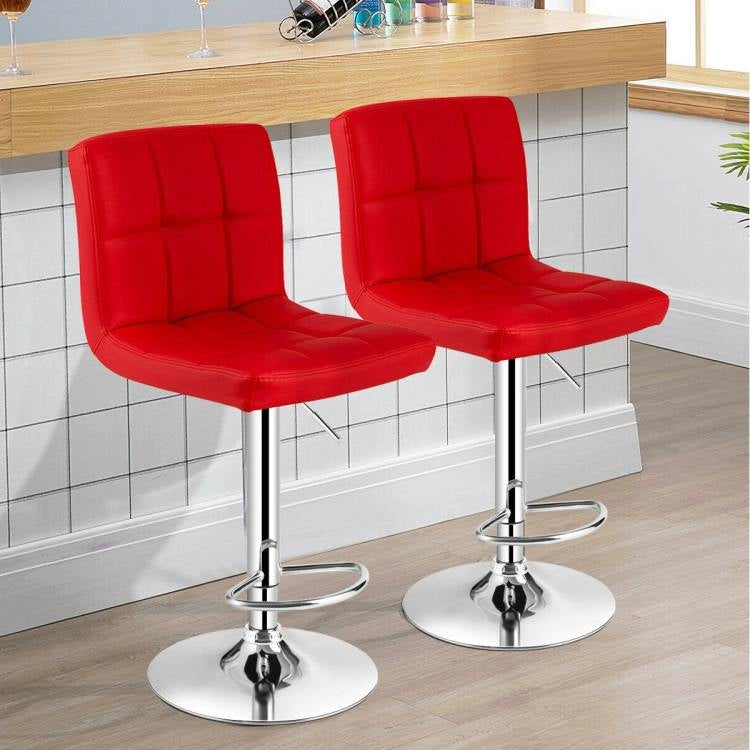 Set of 2 Modern Adjustable Height Barstools w/ Comfortable Red PU Leather Seat LuxuryLifeWay Online Store
