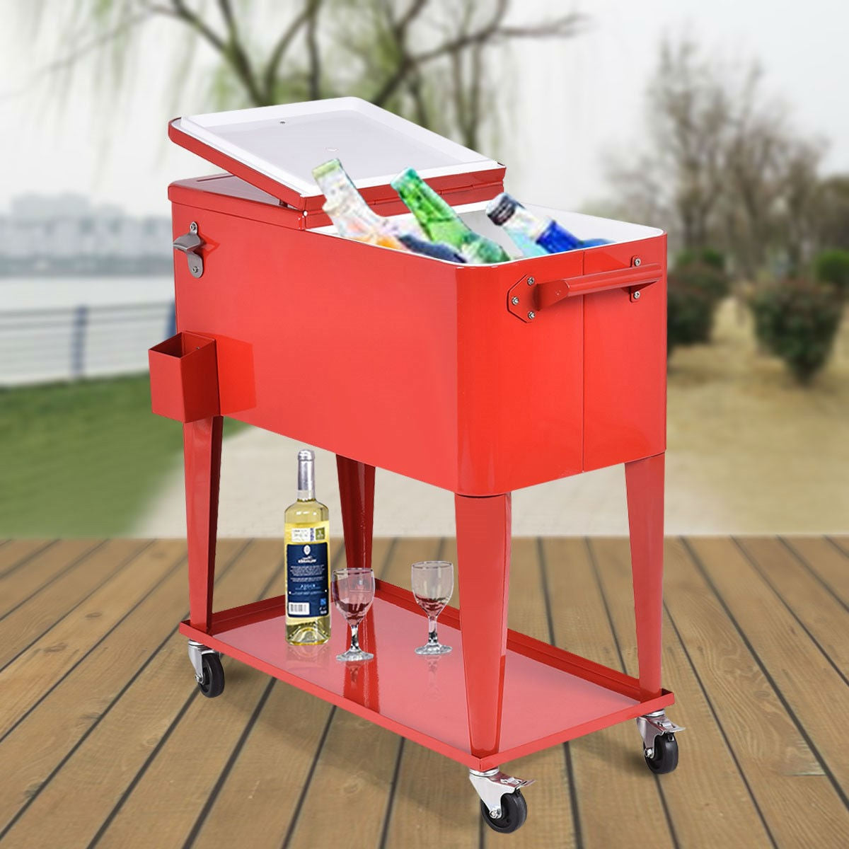 80 Quart Red Sturdy Rolling Steel Construction Cooler LuxuryLifeWay Online Store