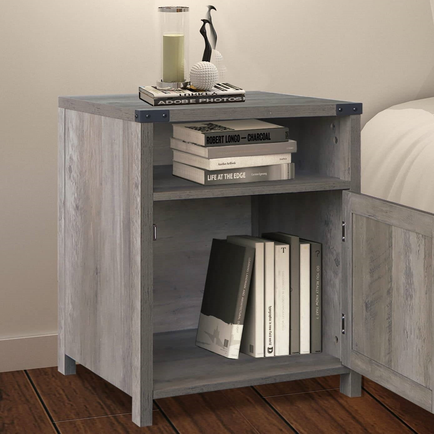 Farmhouse Style End Table Barn Door Nightstand with Open Shelf in Rustic Oak LuxuryLifeWay Online Store