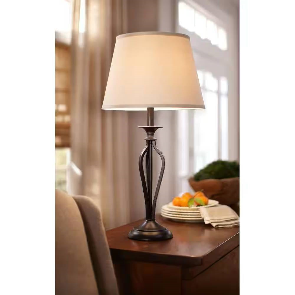 Traditional Bronze Metal Finish Table Lamp with Beige Linen Shade LuxuryLifeWay Online Store