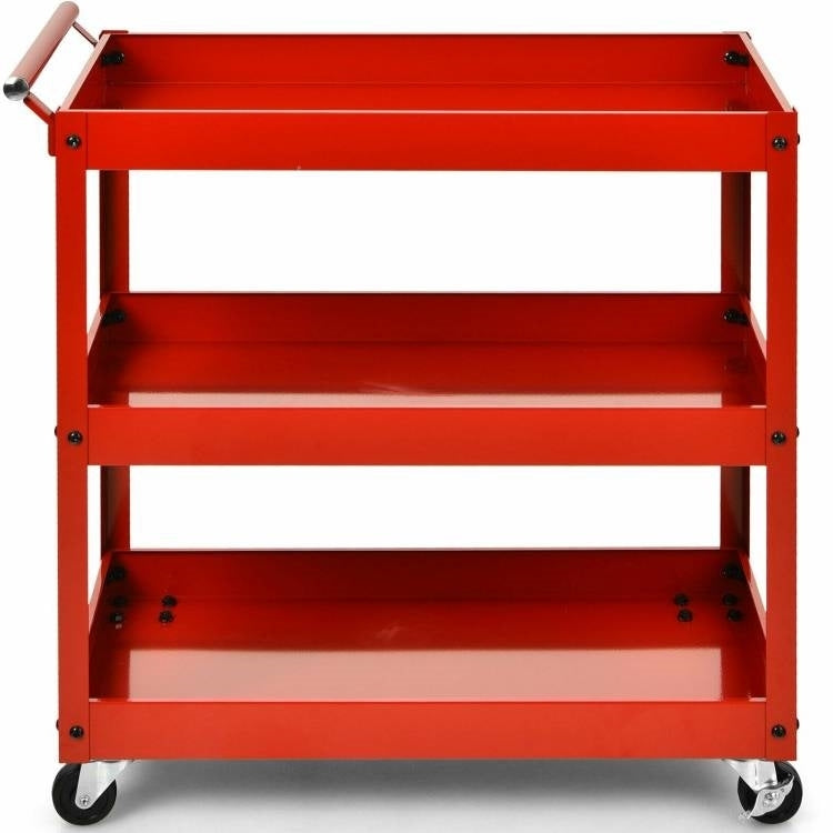 Red Steel Frame Kitchen Serving Utility Cart on Wheels with 2 Bottom Shelves LuxuryLifeWay Online Store