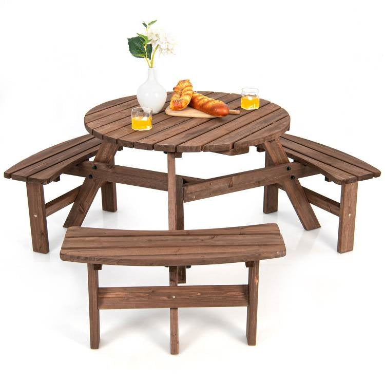 Espresso Wooden 6 Seater Picnic Table Umbrella Hole LuxuryLifeWay Online Store
