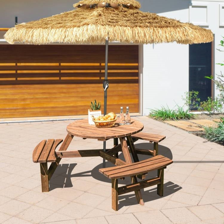 Espresso Wooden 6 Seater Picnic Table Umbrella Hole LuxuryLifeWay Online Store
