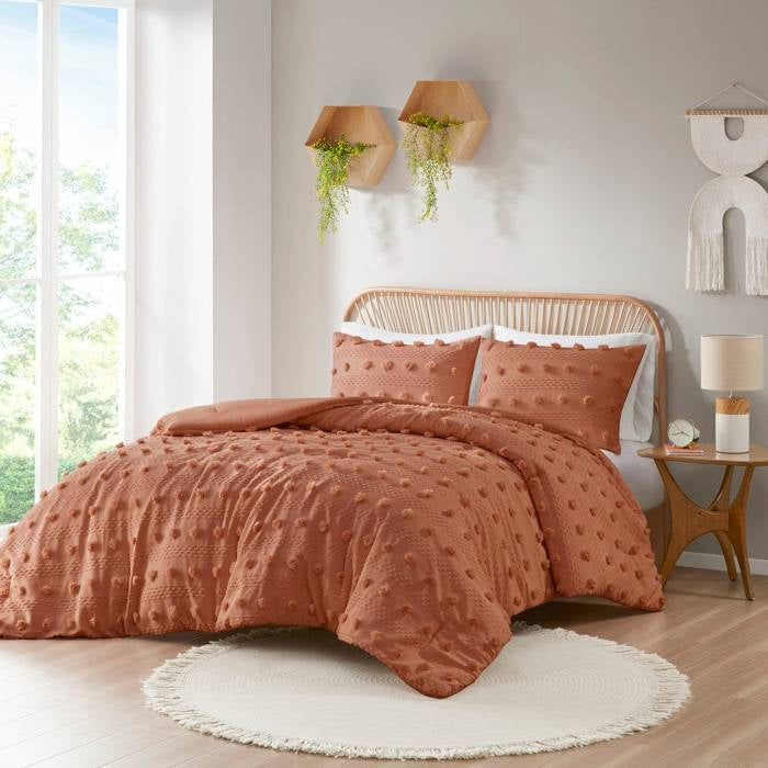 Full/Queen 3-Piece Rust Orange Pompom Microfiber Comforter Set LuxuryLifeWay Online Store
