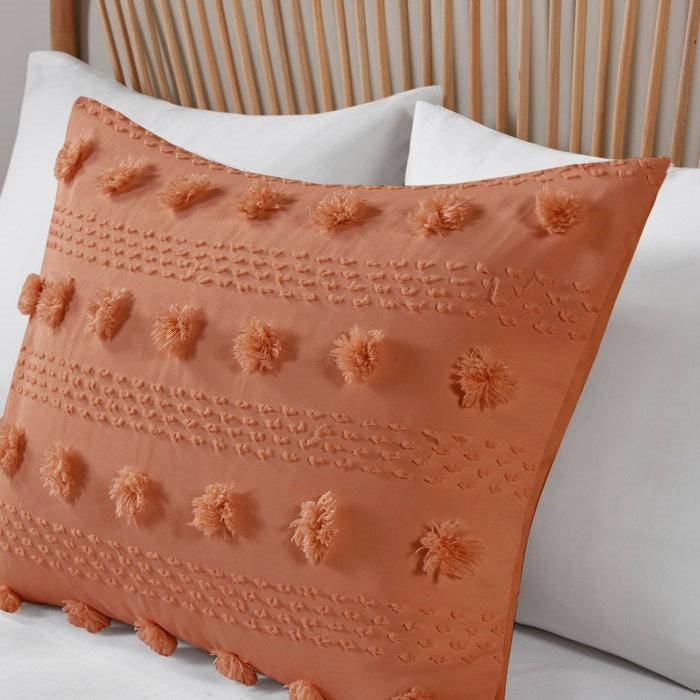 Full/Queen 3-Piece Rust Orange Pompom Microfiber Comforter Set LuxuryLifeWay Online Store