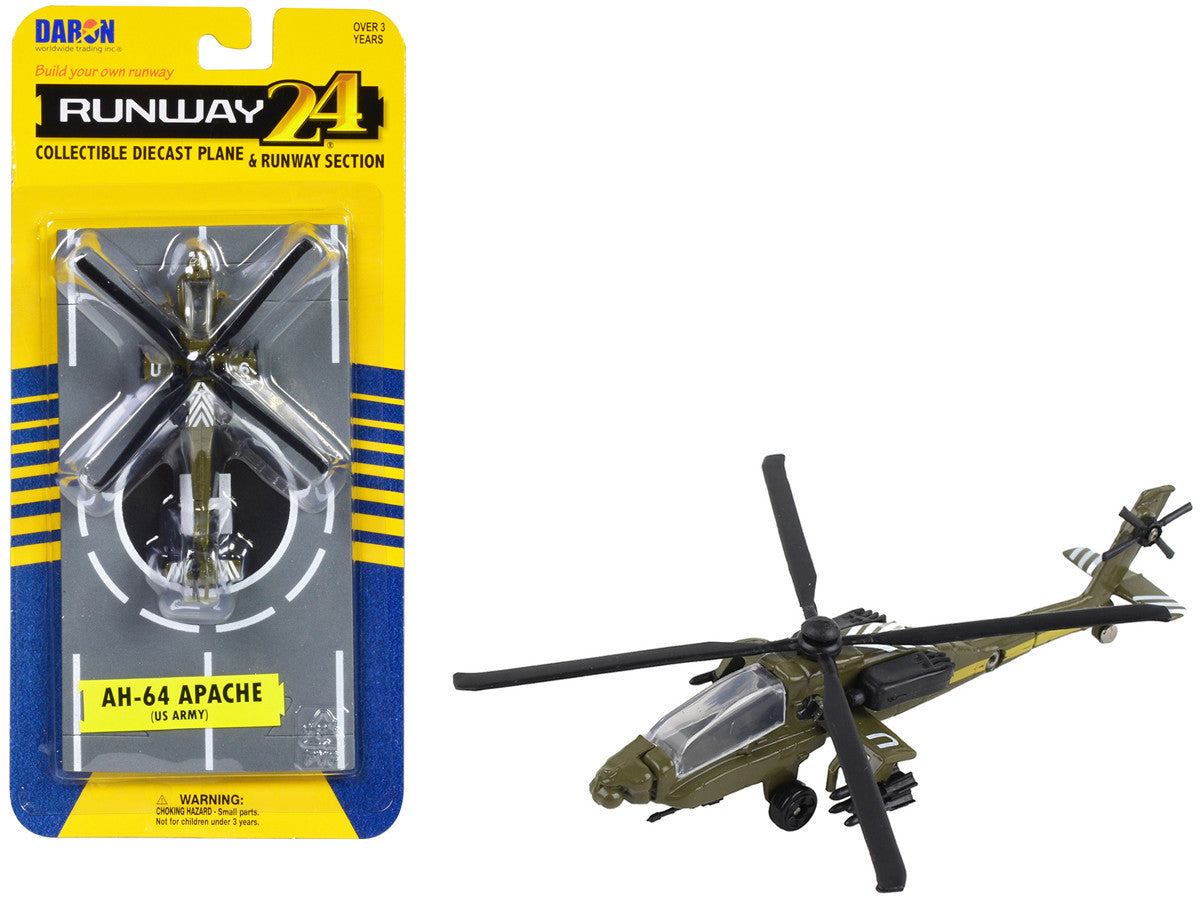 Boeing AH-64 Apache Helicopter Olive Drab "United States Army" with Runway Section Diecast Model by Runway24 LuxuryLifeWay Online Store
