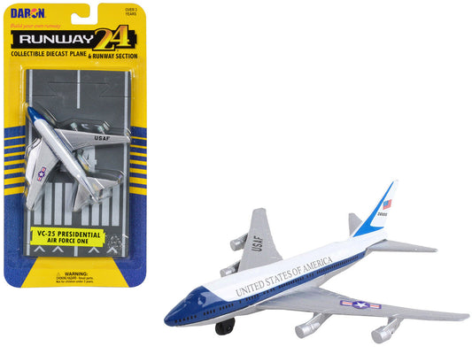 Boeing VC-25 Aircraft White and Blue "United States Air Force One" with Runway Section Diecast Model Airplane by Runway24 LuxuryLifeWay Online Store