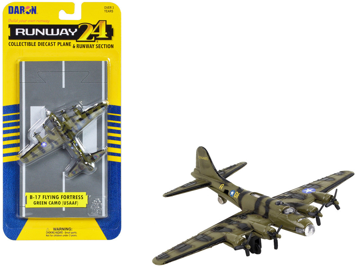 Boeing B-17 Flying Fortress Bomber Aircraft Olive Green Camouflage "United States Army Air Force" with Runway Section Diecast Model Airplane by Runway24 LuxuryLifeWay Online Store