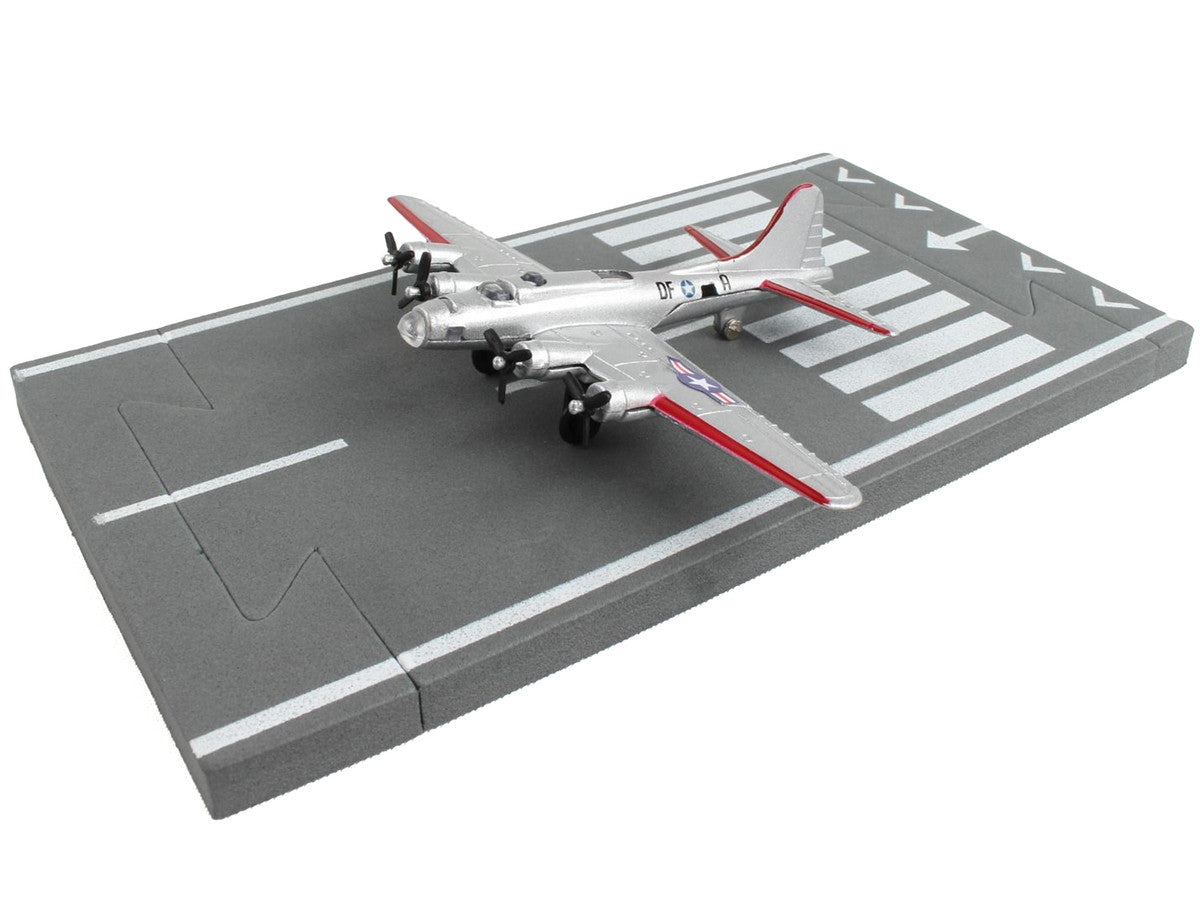 Boeing B-17 Flying Fortress Bomber Aircraft Silver Metallic "United States Army Air Force" with Runway Section Diecast Model Airplane by Runway24 LuxuryLifeWay Online Store