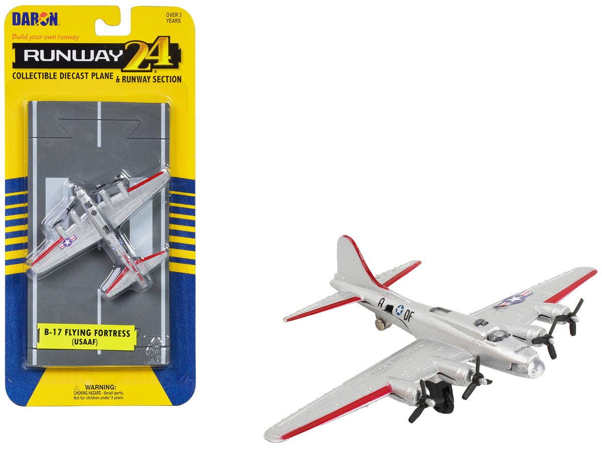 Boeing B-17 Flying Fortress Bomber Aircraft Silver Metallic "United States Army Air Force" with Runway Section Diecast Model Airplane by Runway24 LuxuryLifeWay Online Store