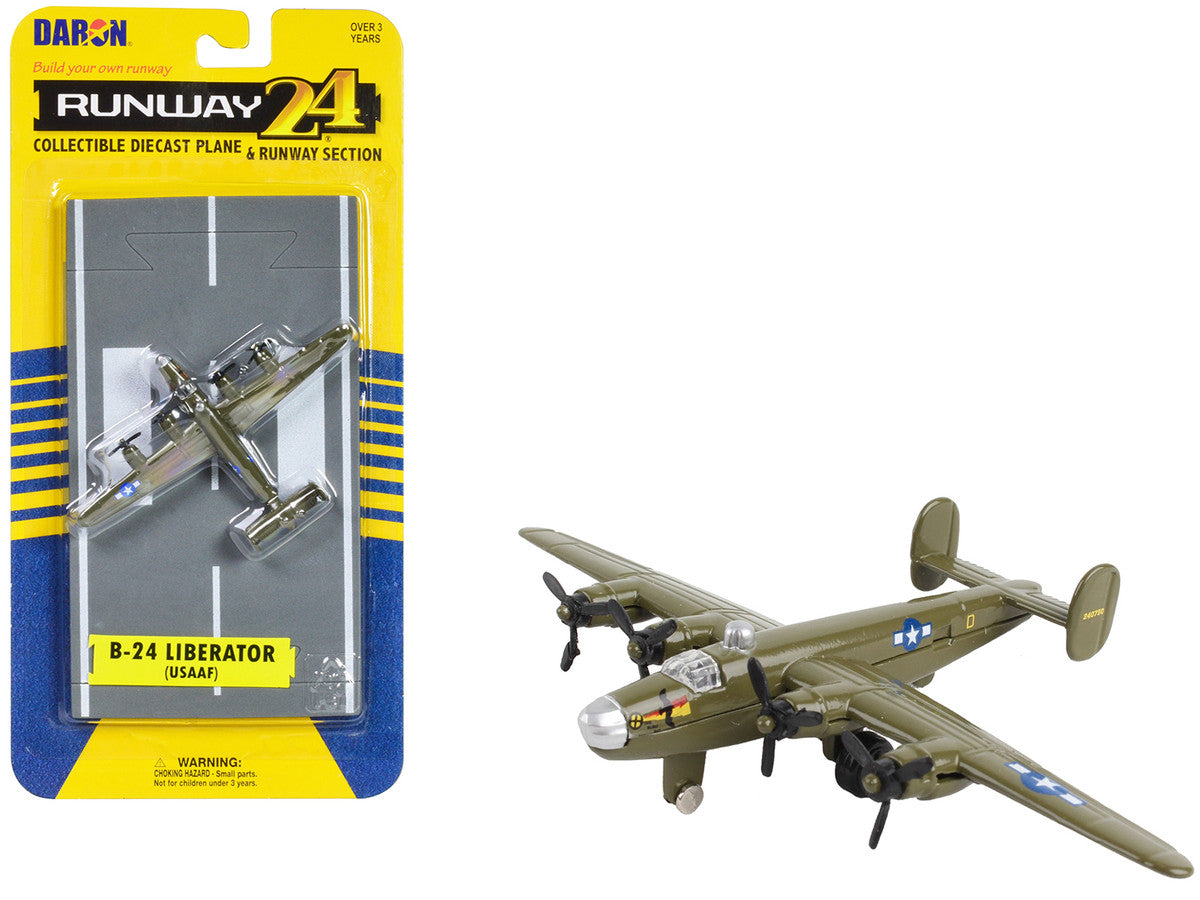 Consolidated B-24 Liberator Bomber Aircraft Olive Drab "United States Army Air Force" with Runway Section Diecast Model Airplane by Runway24 LuxuryLifeWay Online Store