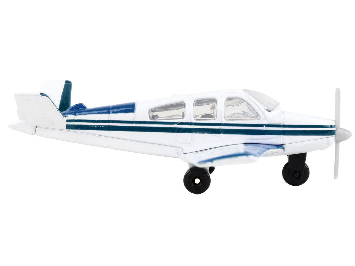 Beechcraft Bonanza Aircraft White with Blue Stripes "N42997" with Runway Section Diecast Model Airplane by Runway24 LuxuryLifeWay Online Store