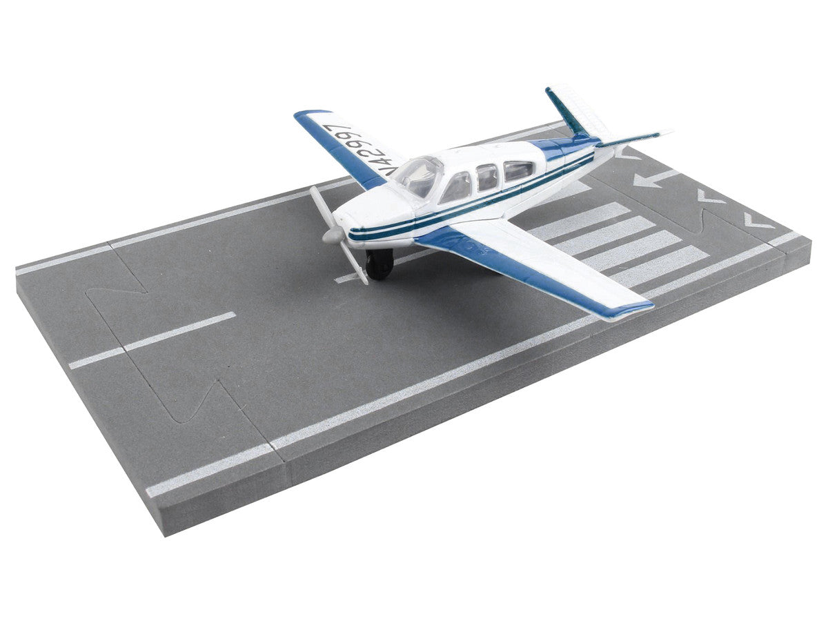 Beechcraft Bonanza Aircraft White with Blue Stripes "N42997" with Runway Section Diecast Model Airplane by Runway24 LuxuryLifeWay Online Store