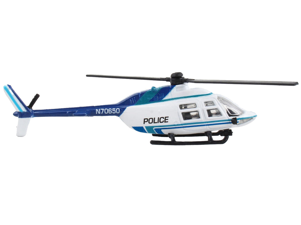 Bell 206 Jetranger Helicopter White and Blue "Police-N70650" with Runway Section Diecast Model by Runway24 LuxuryLifeWay Online Store