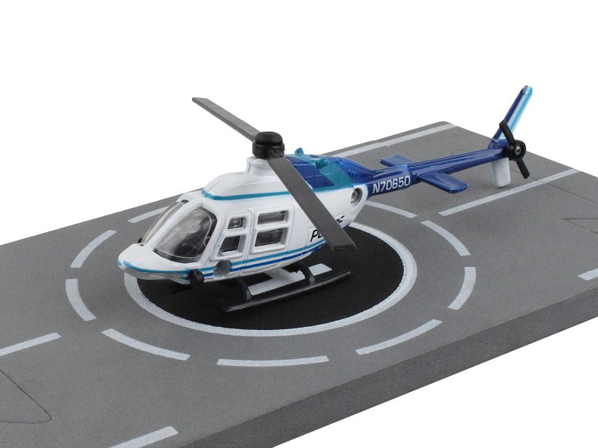 Bell 206 Jetranger Helicopter White and Blue "Police-N70650" with Runway Section Diecast Model by Runway24 LuxuryLifeWay Online Store