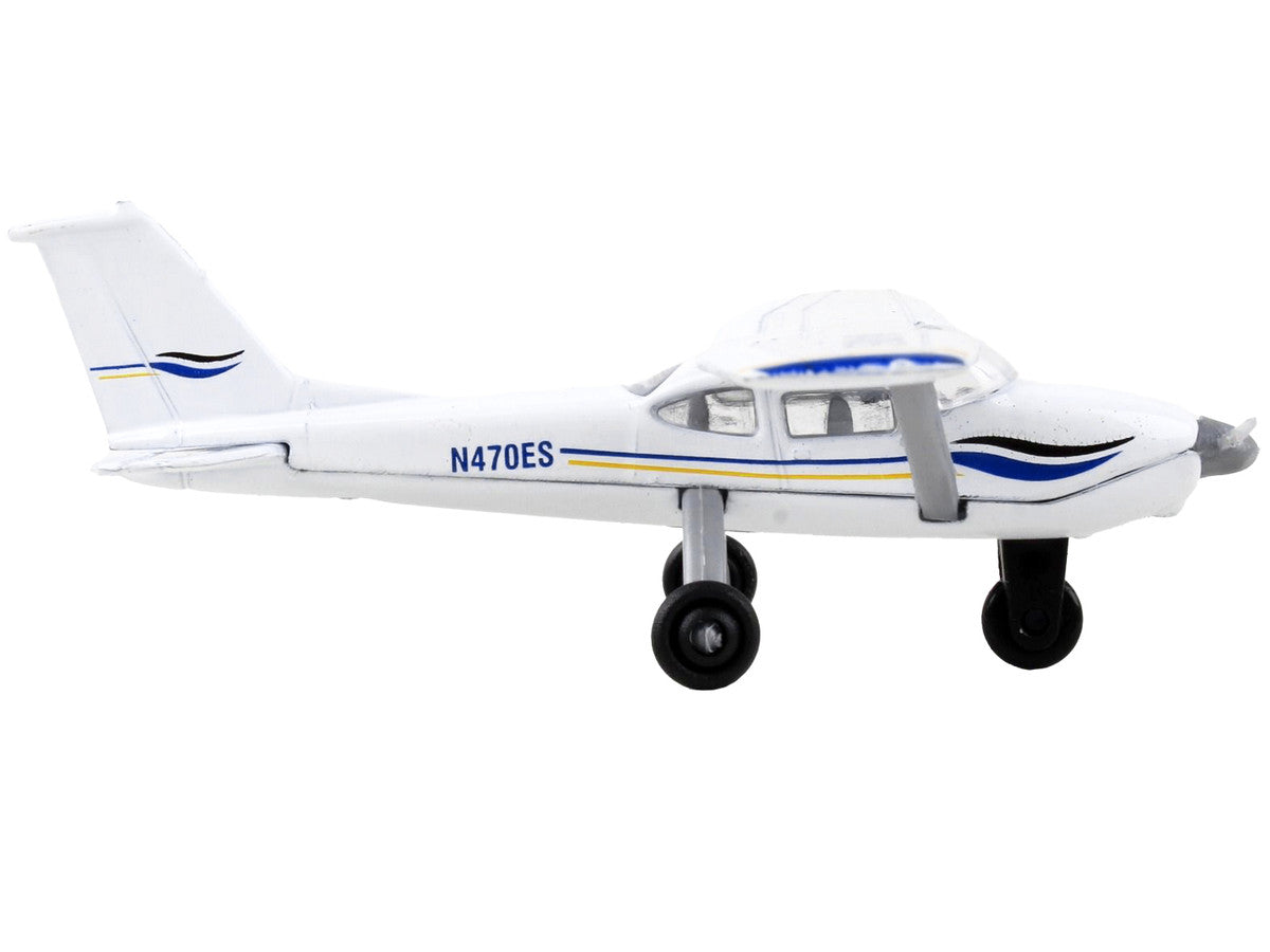 Cessna 172 Aircraft White with Blue and Yellow Stripes "N470ES" with Runway Section Diecast Model Airplane by Runway24 LuxuryLifeWay Online Store