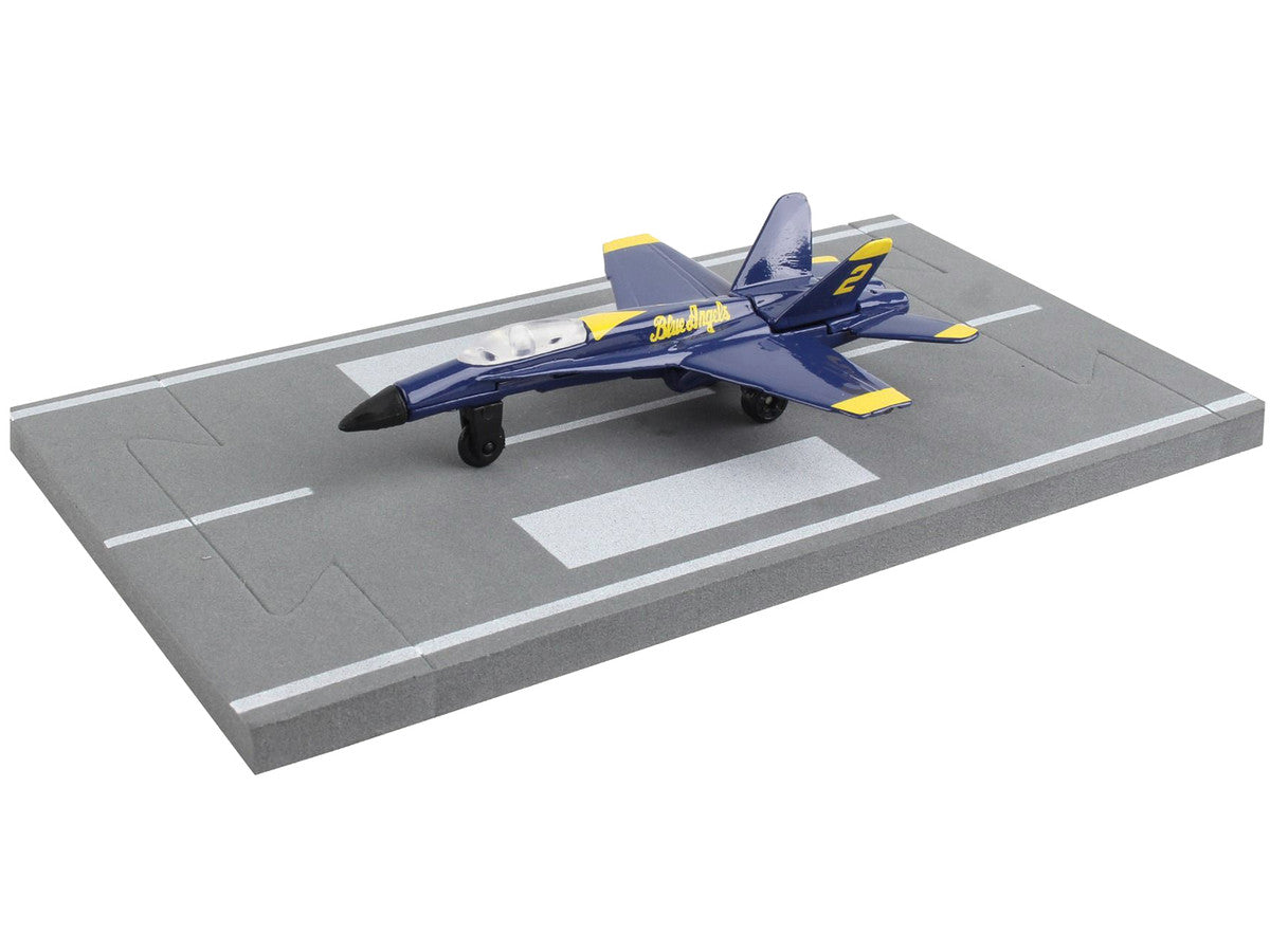 McDonnell Douglas F/A-18A Hornet Fighter Aircraft Blue "United States Navy Blue Angels #2" with Runway Section Diecast Model Airplane by Runway24 LuxuryLifeWay Online Store