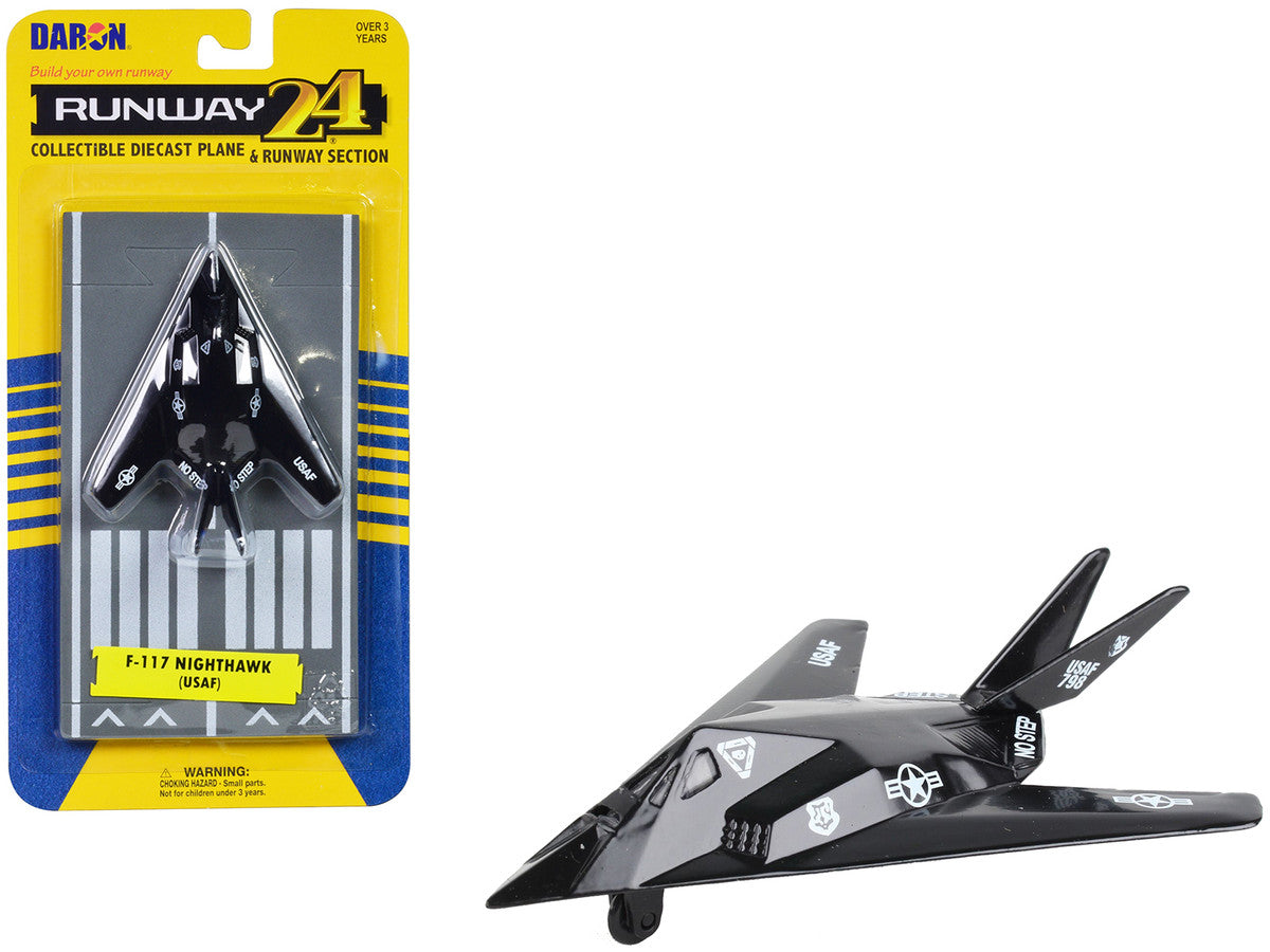 Lockheed F-117 Nighthawk Stealth Aircraft Black "United States Air Force" with Runway Section Diecast Model Airplane by Runway24 LuxuryLifeWay Online Store