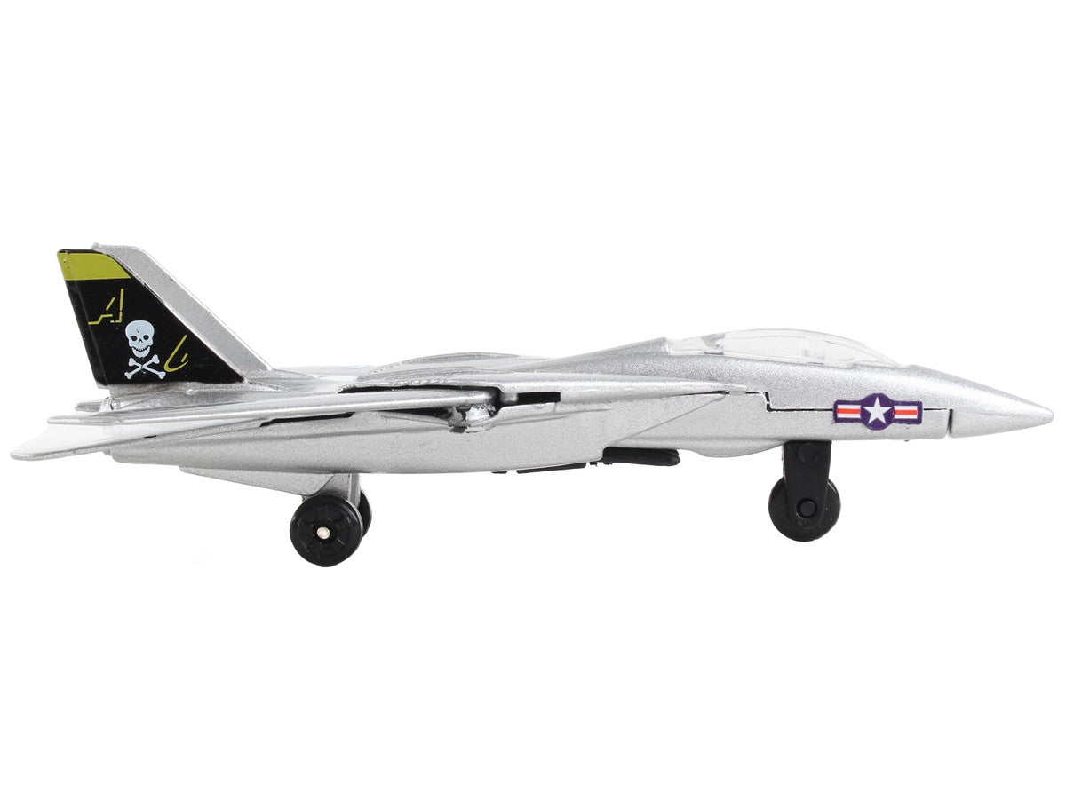 Grumman F-14 Tomcat Fighter Aircraft Silver Metallic "United States Navy VF-84 Jolly Rogers" with Runway Section Diecast Model Airplane by Runway24 LuxuryLifeWay Online Store