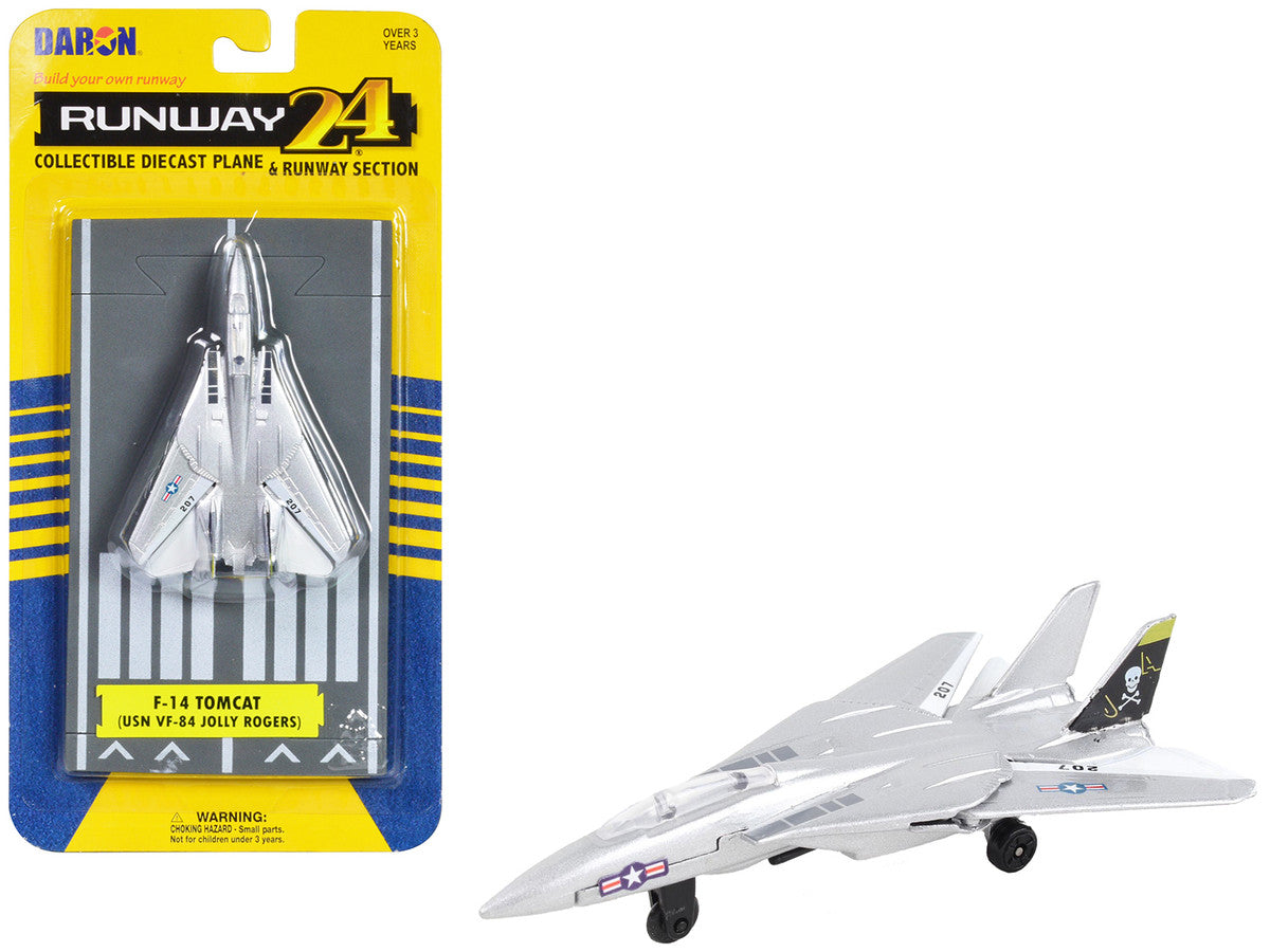 Grumman F-14 Tomcat Fighter Aircraft Silver Metallic "United States Navy VF-84 Jolly Rogers" with Runway Section Diecast Model Airplane by Runway24 LuxuryLifeWay Online Store