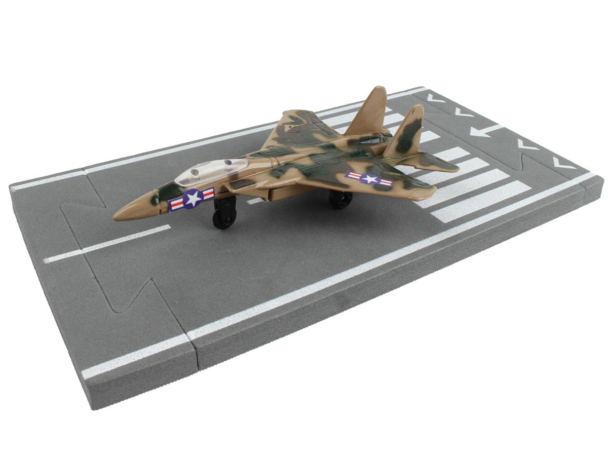 McDonnell Douglas F-15 Eagle Fighter Aircraft Desert Camouflage "United States Air Force" with Runway Section Diecast Model Airplane by Runway24 LuxuryLifeWay Online Store