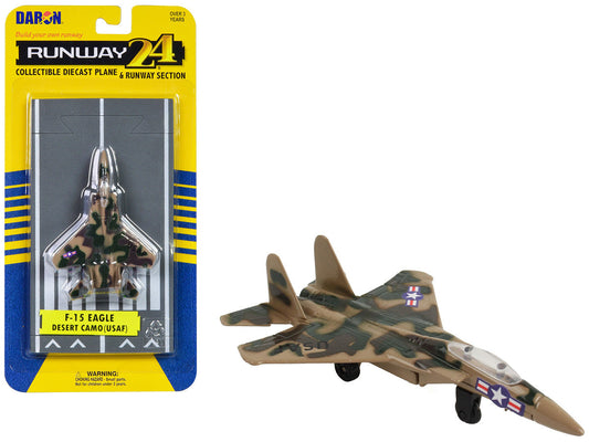 McDonnell Douglas F-15 Eagle Fighter Aircraft Desert Camouflage "United States Air Force" with Runway Section Diecast Model Airplane by Runway24 LuxuryLifeWay Online Store
