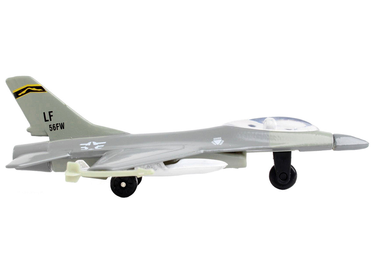 General Dynamics F-16 Fighting Falcon Fighter Aircraft Gray "United States Air Force" with Runway Section Diecast Model Airplane by Runway24 LuxuryLifeWay Online Store