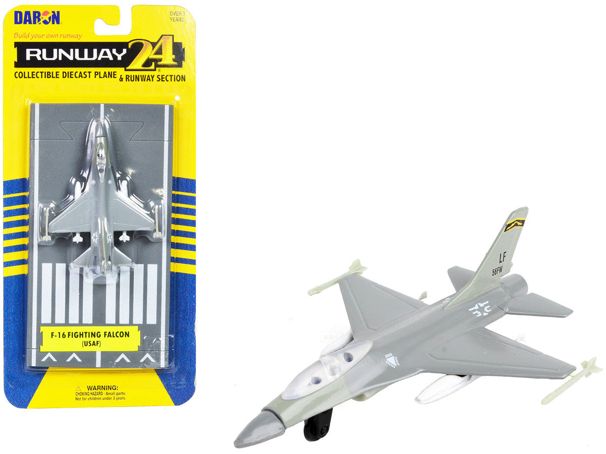 General Dynamics F-16 Fighting Falcon Fighter Aircraft Gray "United States Air Force" with Runway Section Diecast Model Airplane by Runway24 LuxuryLifeWay Online Store