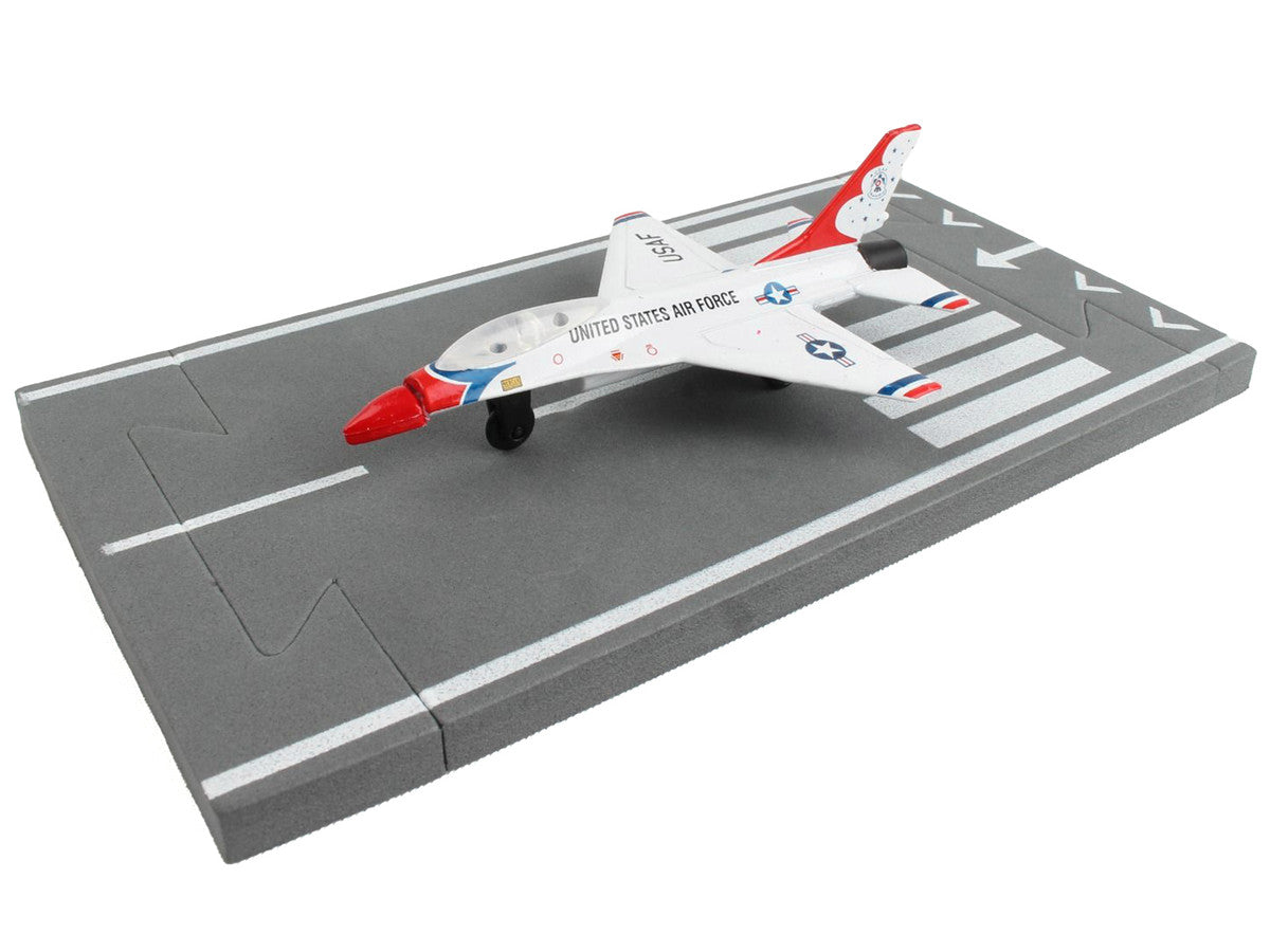 General Dynamics F-16 Fighting Falcon Fighter Aircraft White "United States Air Force Thunderbirds" with Runway Section Diecast Model Airplane by Runway24 LuxuryLifeWay Online Store