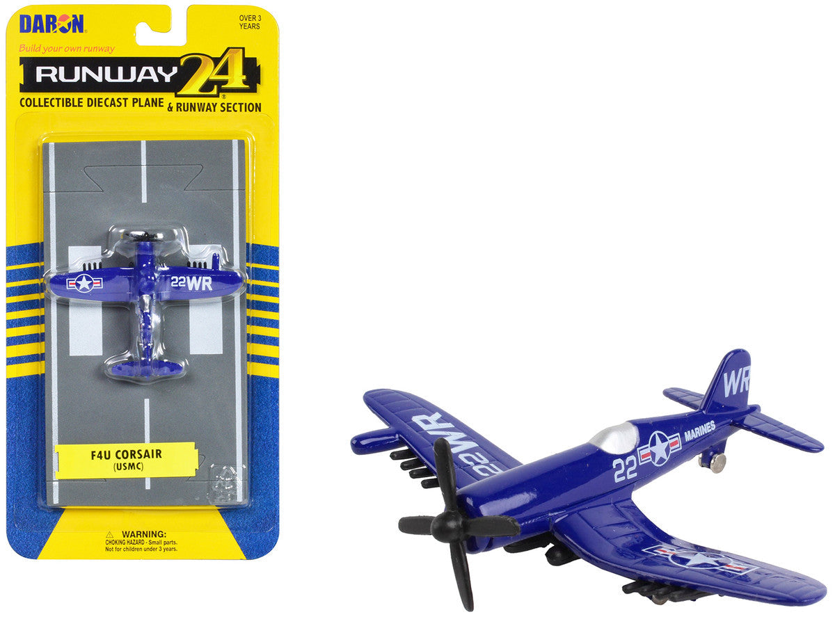 Vought F4U Corsair Fighter Aircraft Blue "United States Marine Corps" with Runway Section Diecast Model Airplane by Runway24 LuxuryLifeWay Online Store