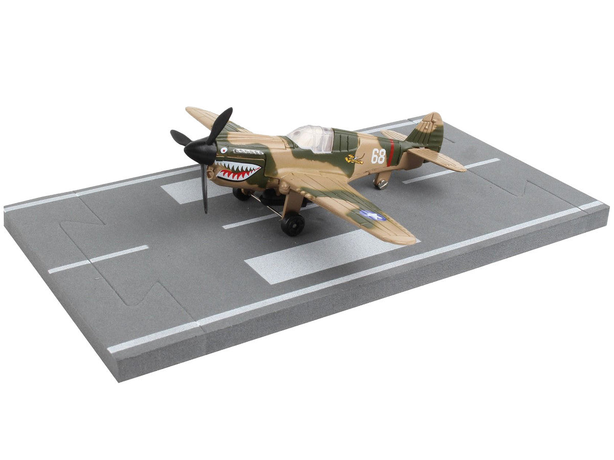 Curtiss P-40 Warhawk Fighter Aircraft Camouflage "Flying Tigers-First American Volunteer Group" with Runway Section Diecast Model Airplane by Runway24 LuxuryLifeWay Online Store