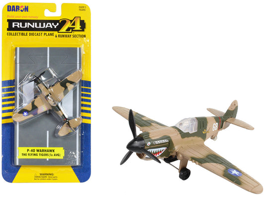 Curtiss P-40 Warhawk Fighter Aircraft Camouflage "Flying Tigers-First American Volunteer Group" with Runway Section Diecast Model Airplane by Runway24 LuxuryLifeWay Online Store