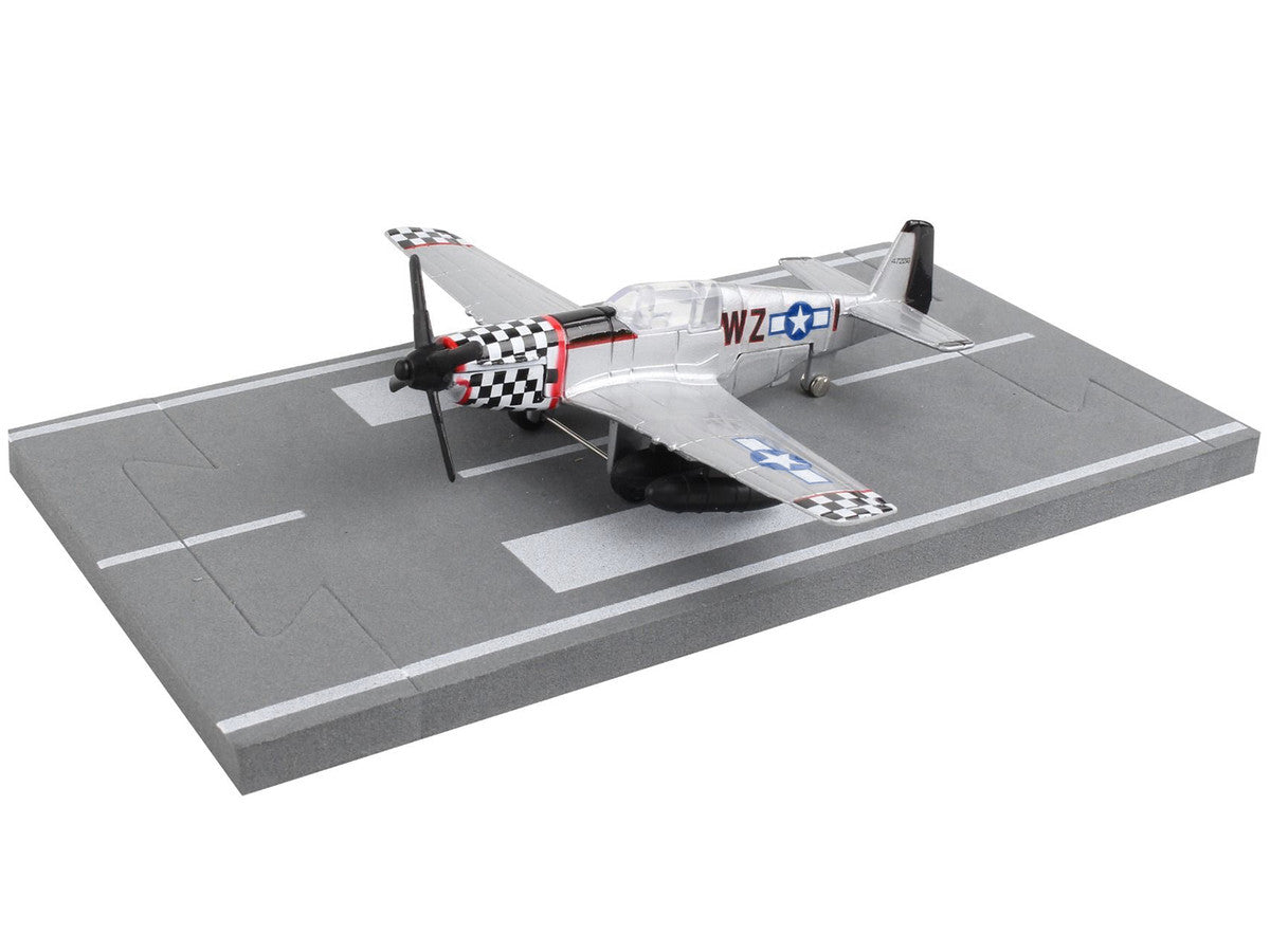 North American P-51 Mustang Fighter Aircraft Silver Metallic "United States Army Air Force" with Runway Section Diecast Model Airplane by Runway24 LuxuryLifeWay Online Store