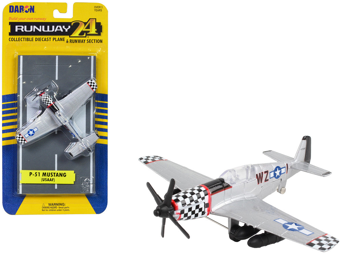 North American P-51 Mustang Fighter Aircraft Silver Metallic "United States Army Air Force" with Runway Section Diecast Model Airplane by Runway24 LuxuryLifeWay Online Store