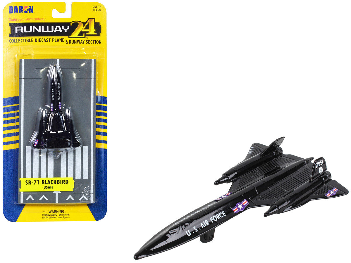 Lockheed SR-71 Blackbird Aircraft Black "United States Air Force" with Runway Section Diecast Model Airplane by Runway24 LuxuryLifeWay Online Store