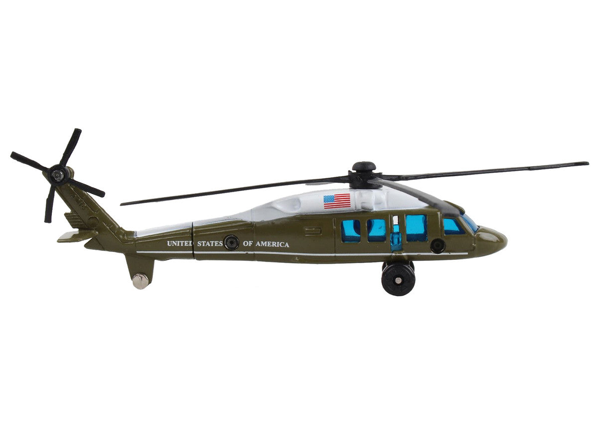 Sikorsky VH-60 White Hawk Helicopter Olive Drab with White Top "United States Presidential Helicopter - Marine One" with Runway Section Diecast Model by Runway24 LuxuryLifeWay Online Store