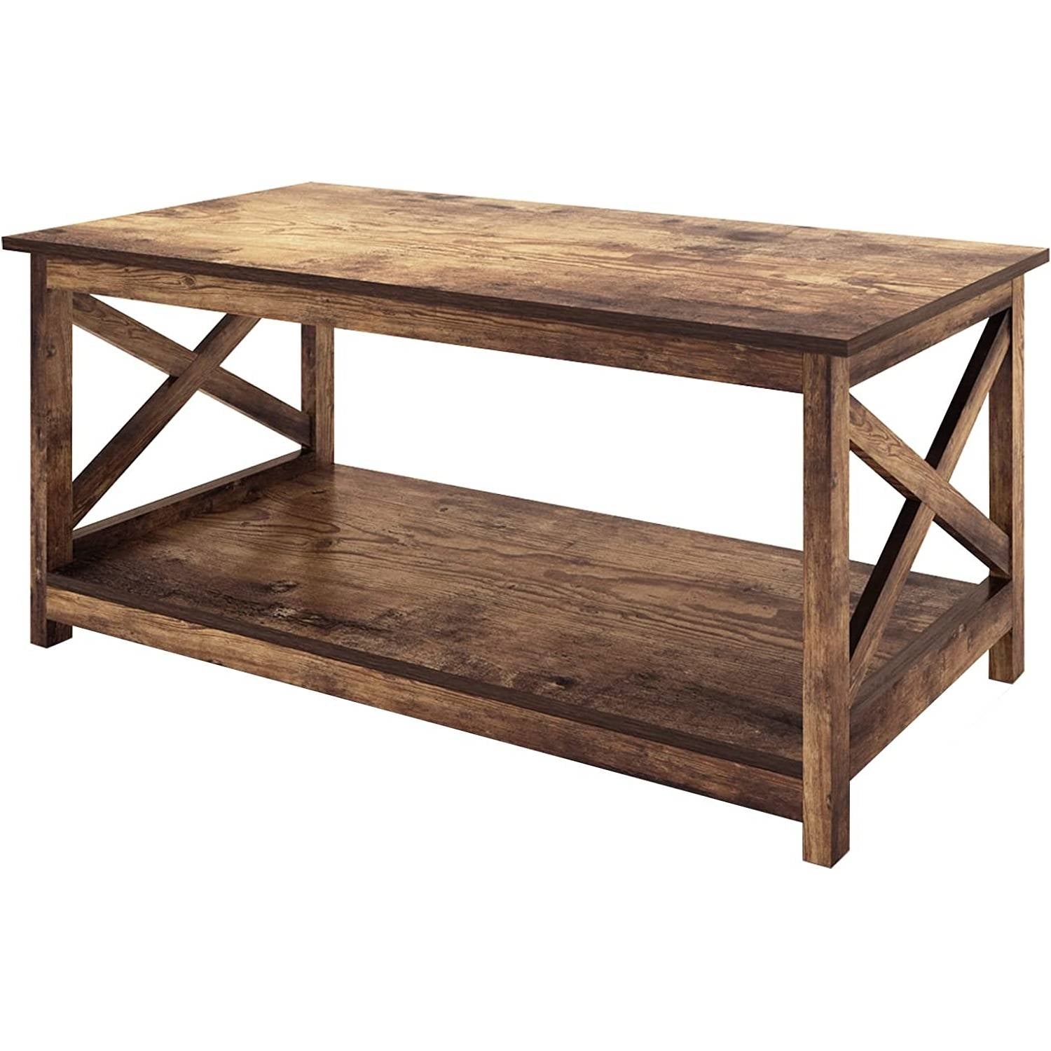 Contemporary 2-Tier Farmhouse Coffee Table in Rustic Wood Finish LuxuryLifeWay Online Store