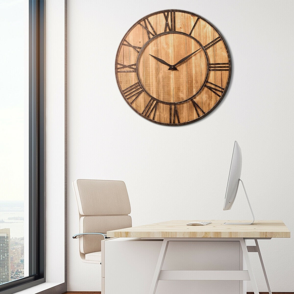 Round Wood 30-inch Roman Numeral Silent Wall Clock LuxuryLifeWay Online Store