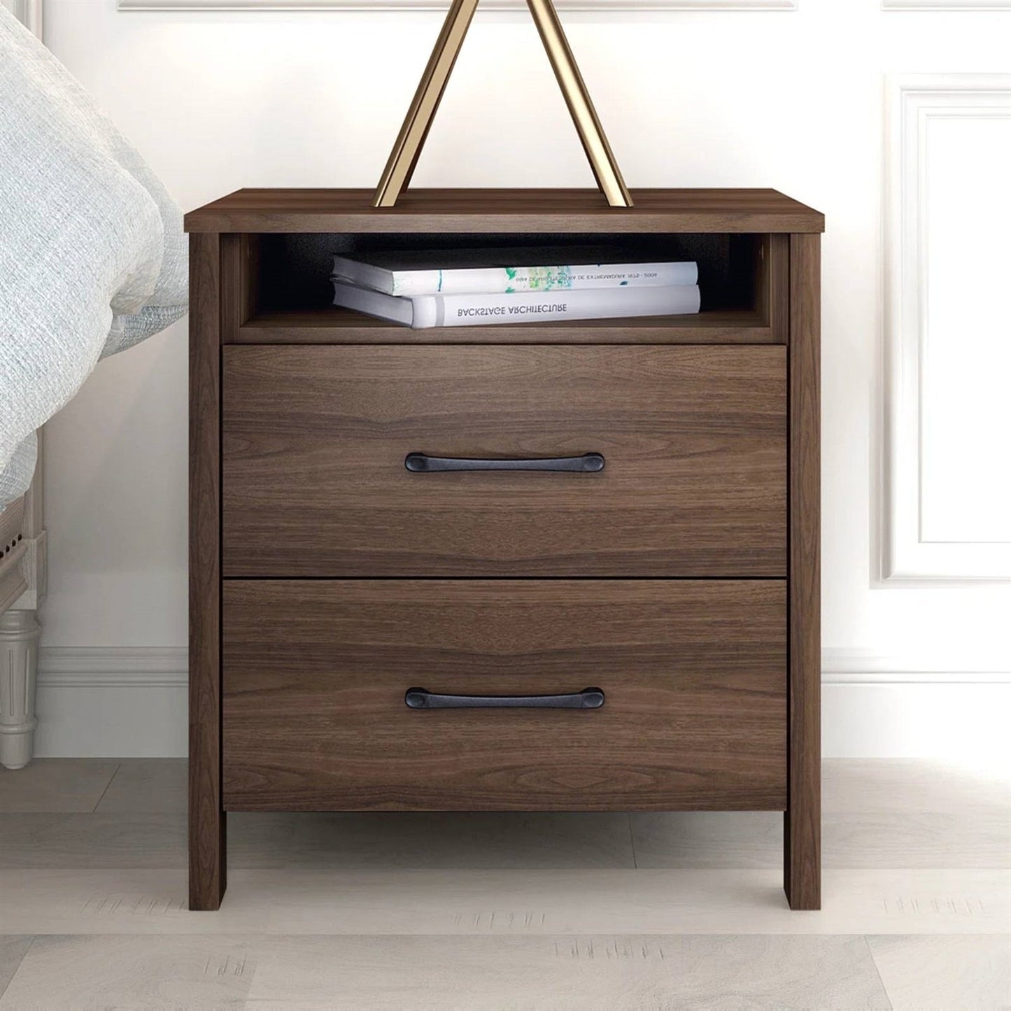 Modern 2-Drawer Nightstand Bedside Table in Brown Walnut Wood Finish LuxuryLifeWay Online Store
