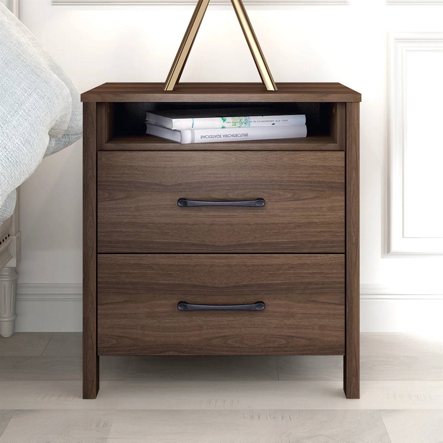 Modern 2-Drawer Nightstand Bedside Table in Brown Walnut Wood Finish LuxuryLifeWay Online Store