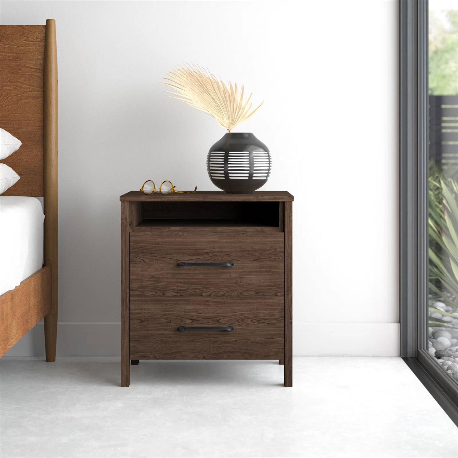 Modern 2-Drawer Nightstand Bedside Table in Brown Walnut Wood Finish LuxuryLifeWay Online Store