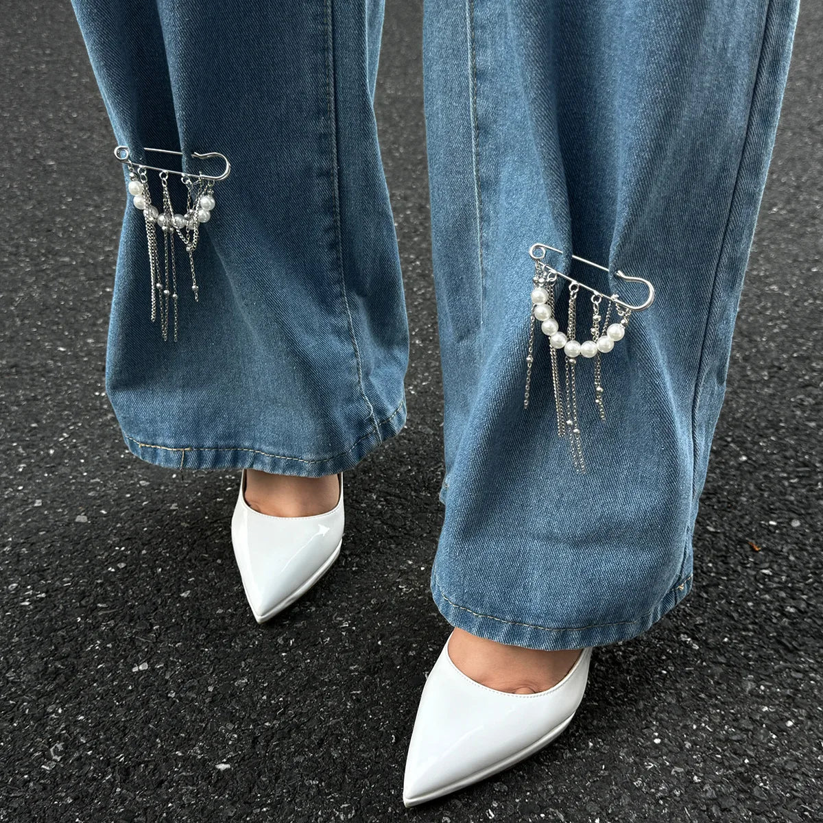 Retro Sweet Imitation Pearl Metal Chain Tassel Pendant Pin Pants Foot Chain 2025 Creative Girl Fashion Sweet Fashion Jewelry Pi-Mart
