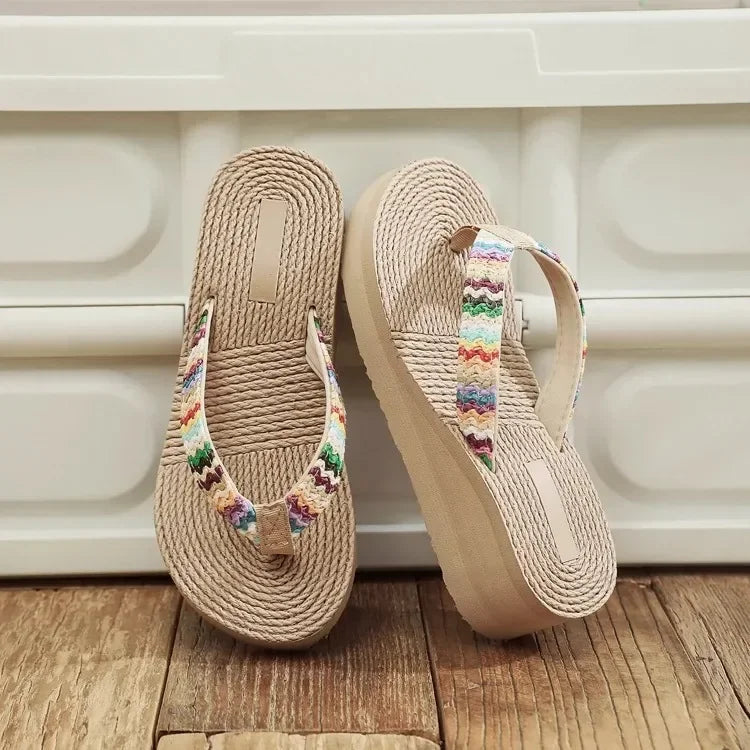 2026 Summer Hot Sale Women's Fashionable Raffia College-Style Vacation Beach Flat Flip-Flops Plus Szie 42 LadyShow.Store