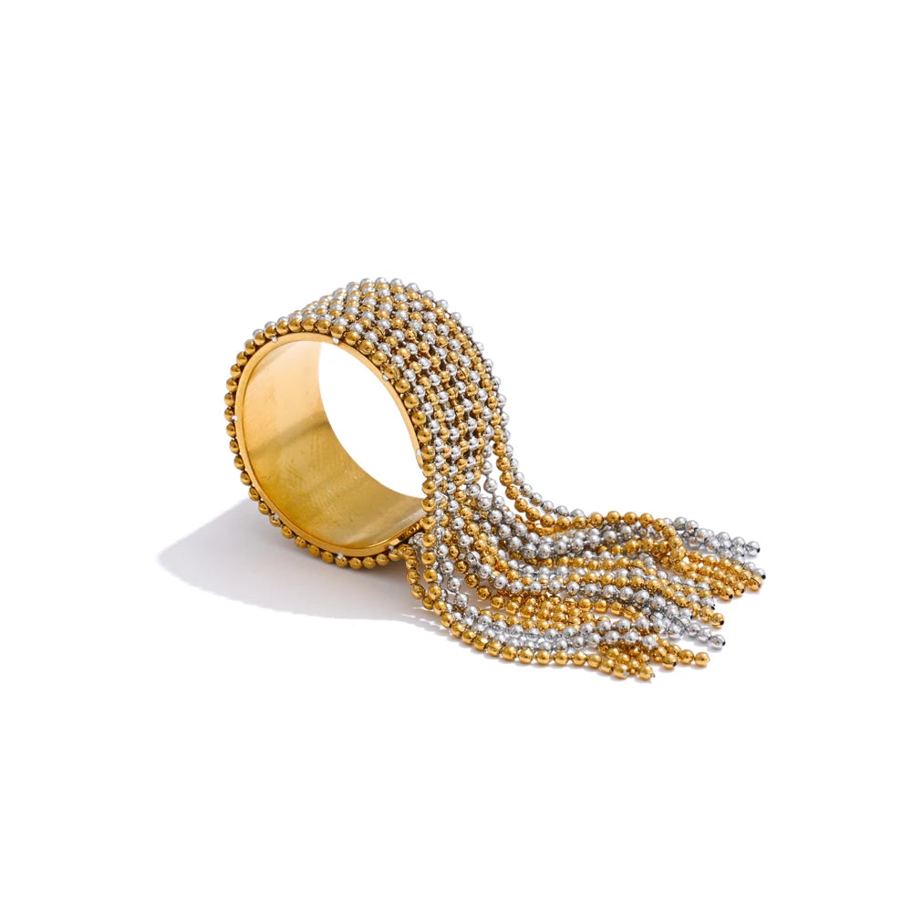 Yhpup Statement Stainless Steel Chain Tassel Finger Ring Adjustable 18K PVD Plated High Quality Charm Stylish Golden Jewelry Pi-Mart