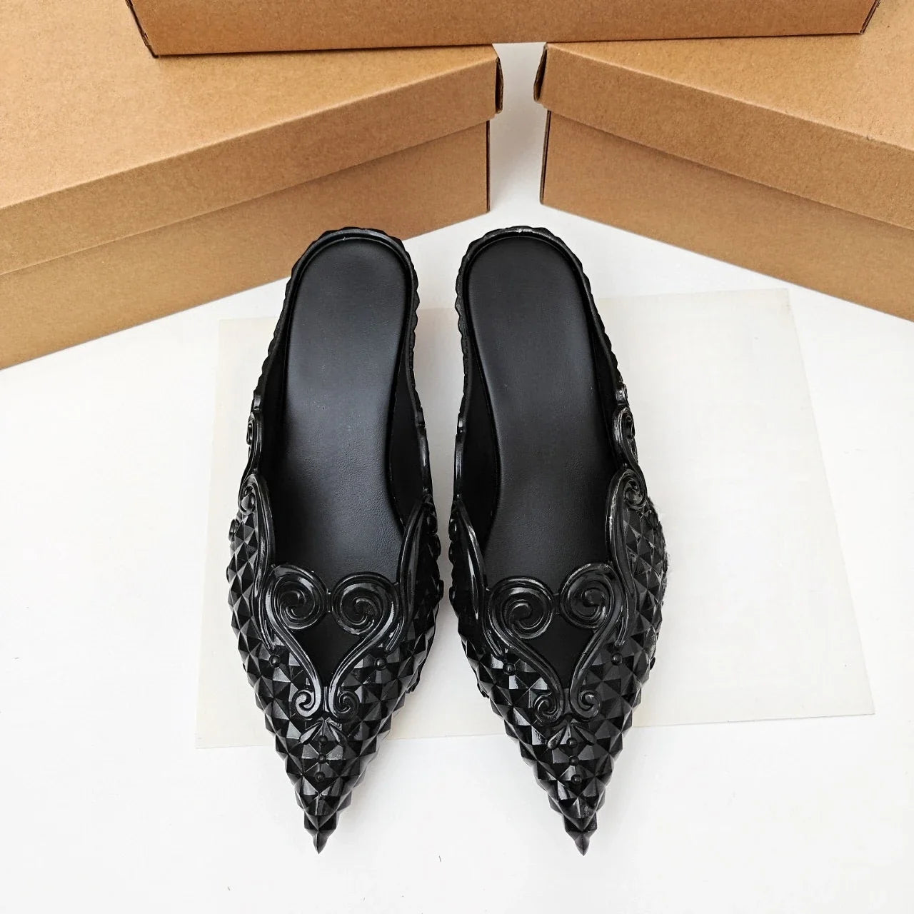 Original Brand Style Women Pointed-toe Crystal High Heel Slippers  Girl Retro Elegance Slippe Ladies Fashion witch Summer Slides LadyShow.Store