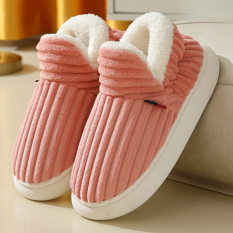 Evshine Soft Sole Slippers For Women Winter Fashion Women Fur Slippers Fuzzy Plush Men Slippers Warm Furry Women Cotton Shoes Pi-Mart